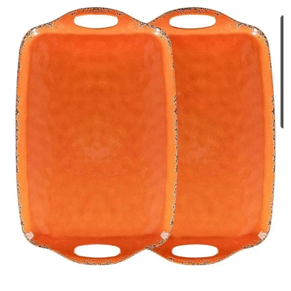 Serving trays/platters set of 2 Orange Melamine 19 x 12 by Zarocrus